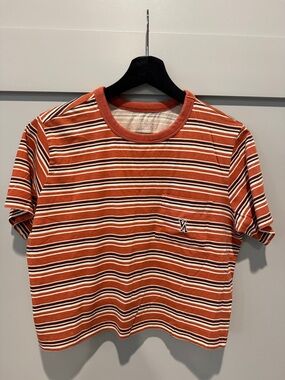 RVCA Rust and White Striped Crop Tee